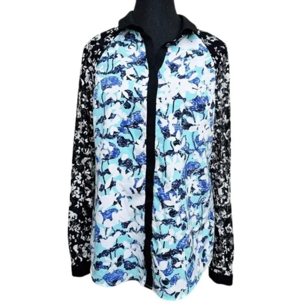 Peter Pilotto Womens Size Medium Lace Sleeve Floral Collar Long Sleeve Blouse